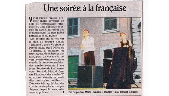 Article de presse Animation fête votive Orchestre Triangle Nîmes.